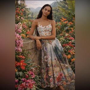 Anthropologie NWT The Muse Basque-Waist Midi Dress size L.